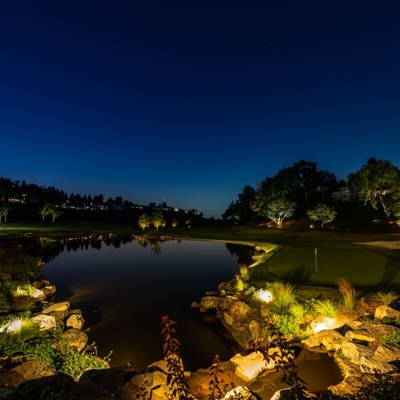 <h1>Big Canyon Country Club Night Lighting</h1><p>Landscape lighting illuminates the fairway ponds a Photo